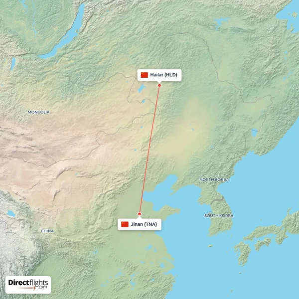 Hailar - Jinan direct flight map
