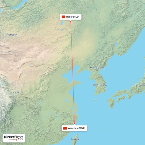 Hailar - Wenzhou direct flight map