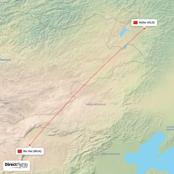 Hailar - Wu Hai direct flight map