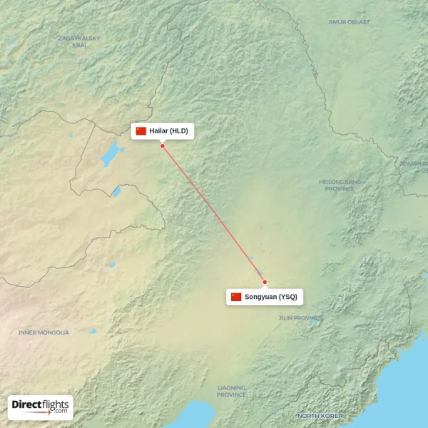 Hailar - Songyuan direct flight map