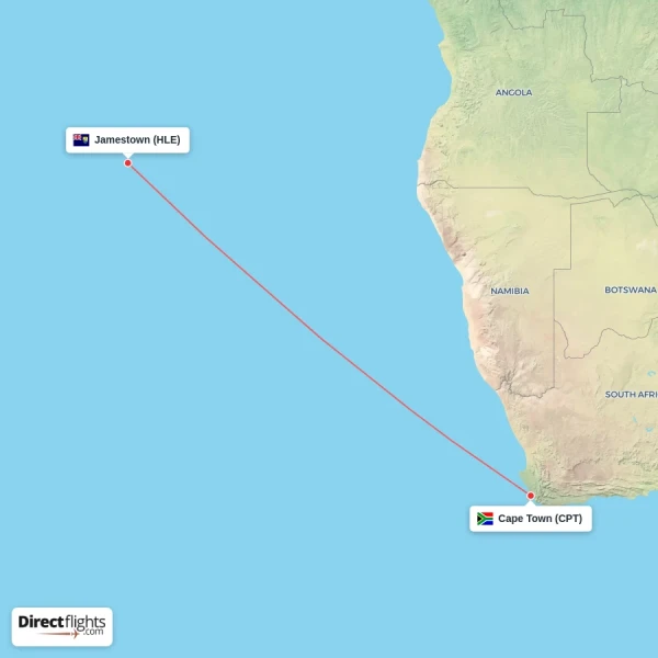 Jamestown - Cape Town direct flight map