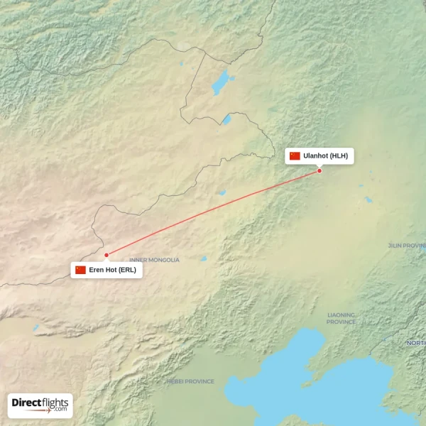 Ulanhot - Eren Hot direct flight map