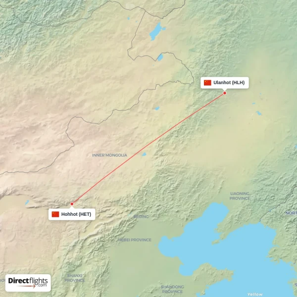 Ulanhot - Hohhot direct flight map