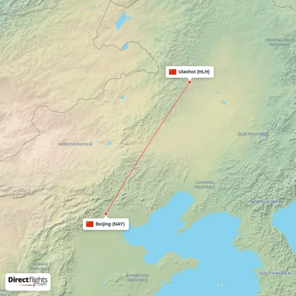 Ulanhot - Beijing direct flight map