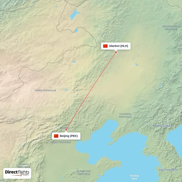 Ulanhot - Beijing direct flight map