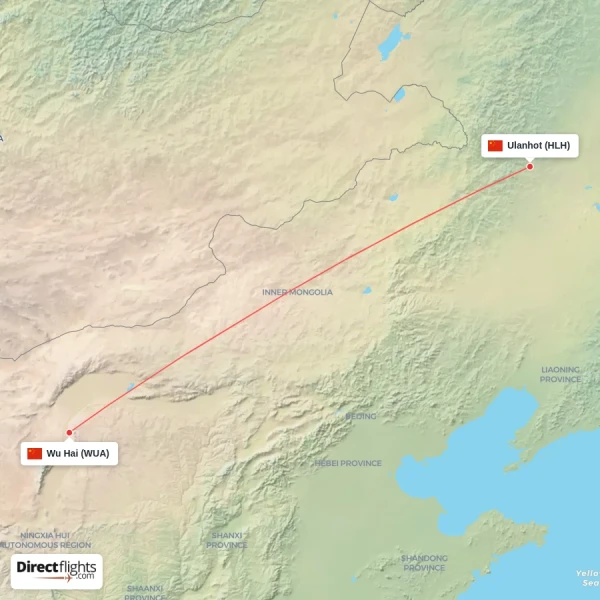 Ulanhot - Wu Hai direct flight map
