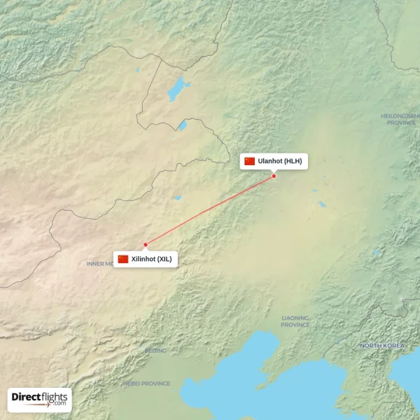 Ulanhot - Xilinhot direct flight map