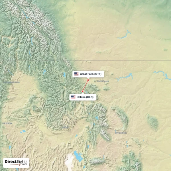 Helena - Great Falls direct flight map
