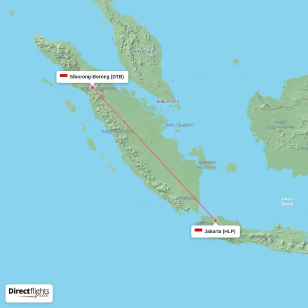 Jakarta - Siborong-Borong direct flight map