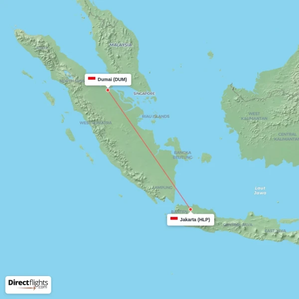 Jakarta - Dumai direct flight map