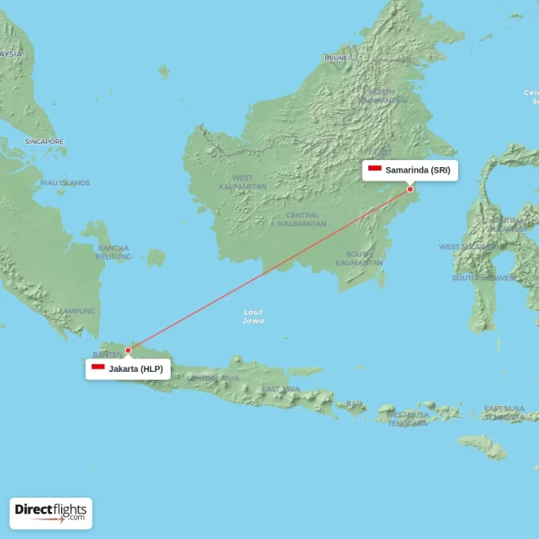 Jakarta - Samarinda direct flight map