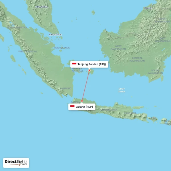 Jakarta - Tanjung Pandan direct flight map
