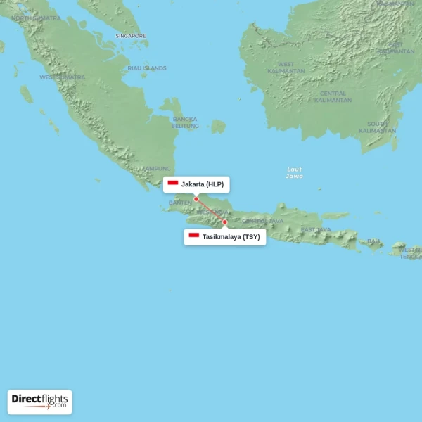 Jakarta - Tasikmalaya direct flight map