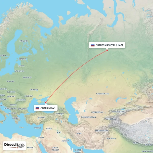 Khanty-Mansiysk - Anapa direct flight map