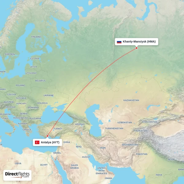 Khanty-Mansiysk - Antalya direct flight map