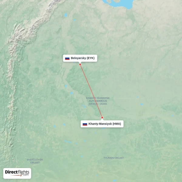 Khanty-Mansiysk - Beloyarsky direct flight map