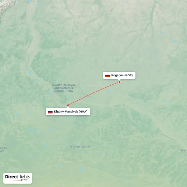 Khanty-Mansiysk - Kogalym direct flight map