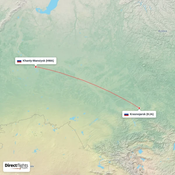 Khanty-Mansiysk - Krasnojarsk direct flight map