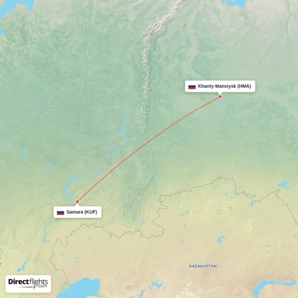 Khanty-Mansiysk - Samara direct flight map