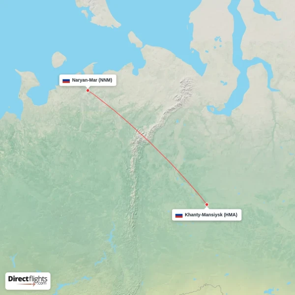 Khanty-Mansiysk - Naryan-Mar direct flight map
