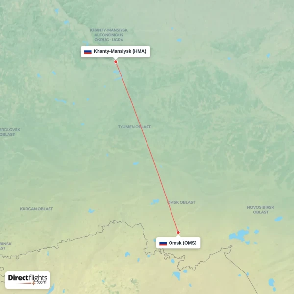 Khanty-Mansiysk - Omsk direct flight map
