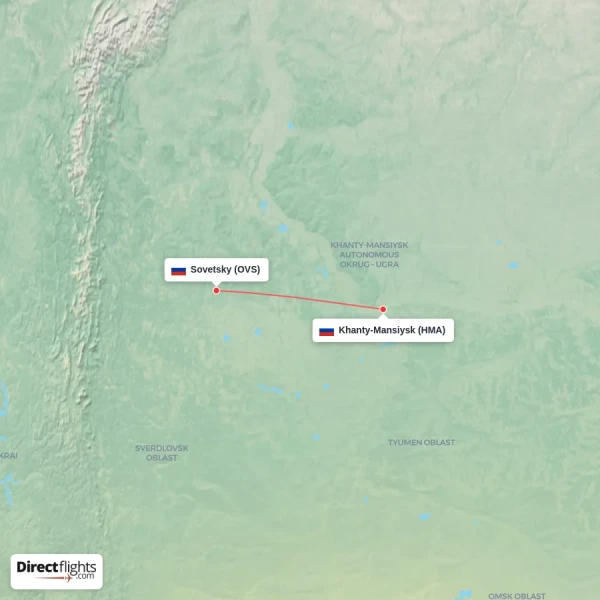 Khanty-Mansiysk - Sovetsky direct flight map