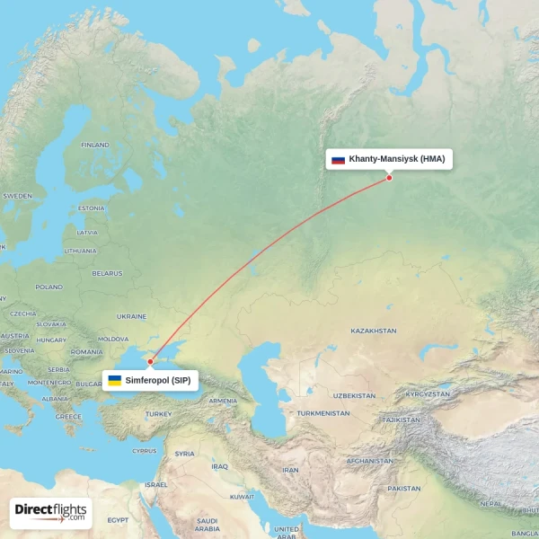 Khanty-Mansiysk - Simferopol direct flight map