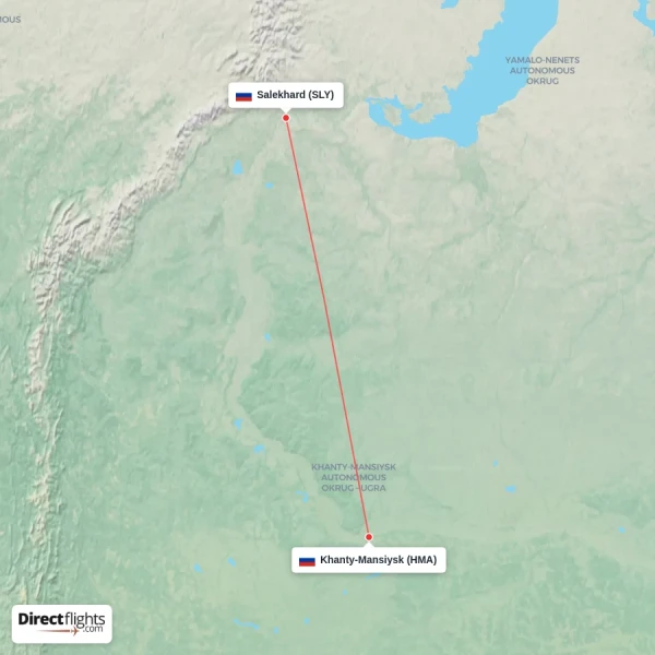 Khanty-Mansiysk - Salekhard direct flight map
