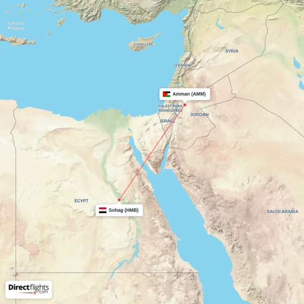 Sohag - Amman direct flight map