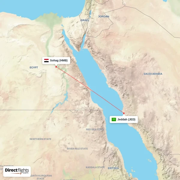 Sohag - Jeddah direct flight map