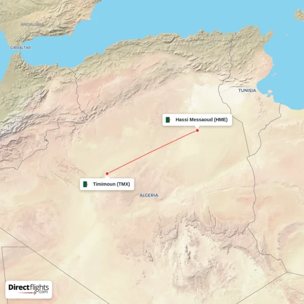 Hassi Messaoud - Timimoun direct flight map