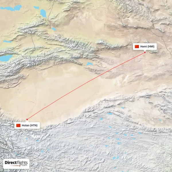 Hami - Hotan direct flight map