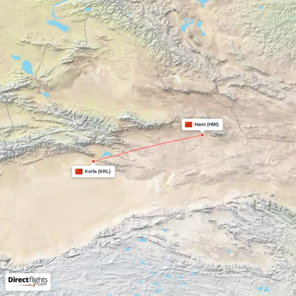 Hami - Korla direct flight map