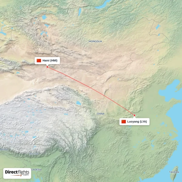 Hami - Luoyang direct flight map