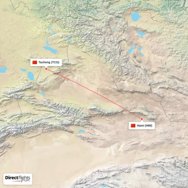 Hami - Tacheng direct flight map