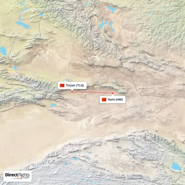 Hami - Turpan direct flight map