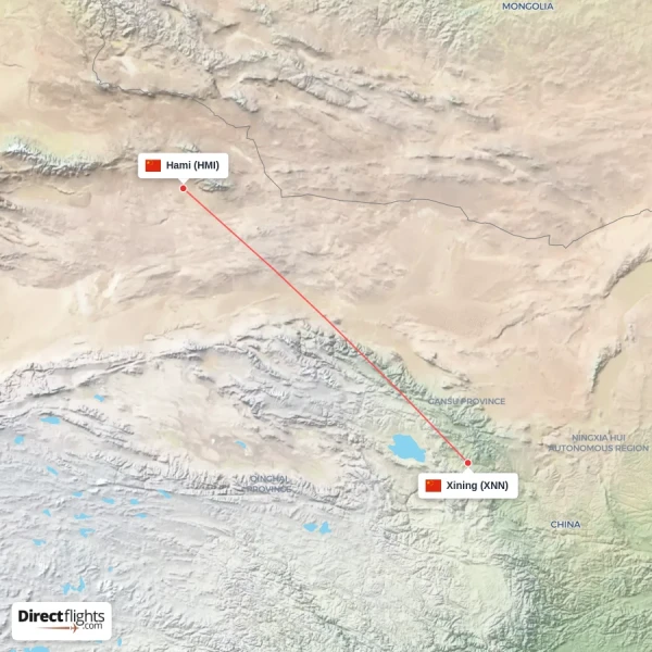 Hami - Xining direct flight map