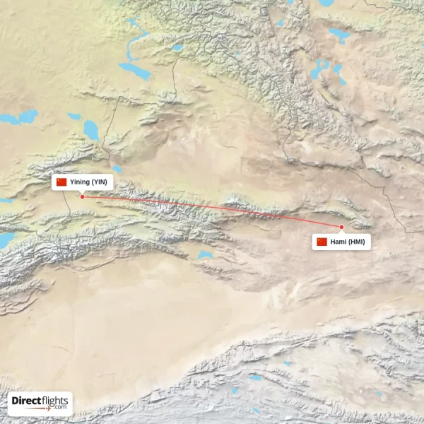 Hami - Yining direct flight map