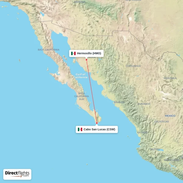 Hermosillo - Cabo San Lucas direct flight map