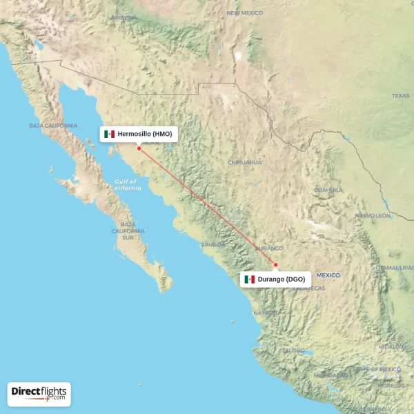 Hermosillo - Durango direct flight map