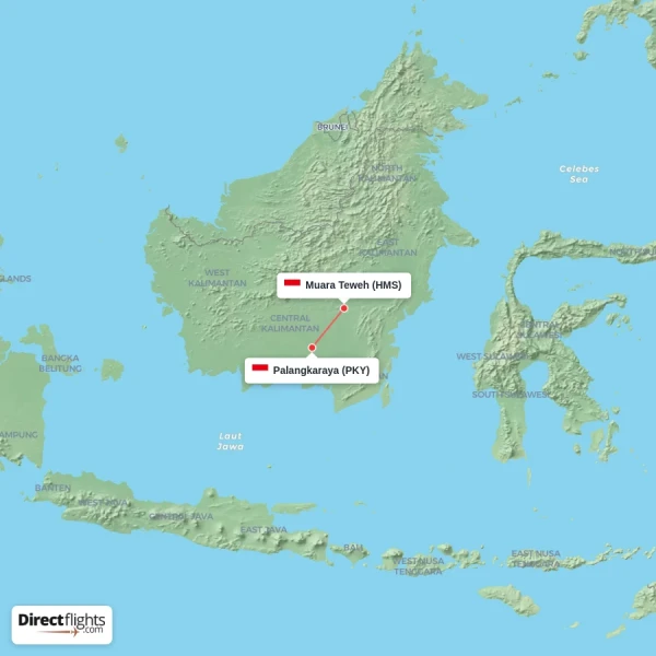 Muara Teweh - Palangkaraya direct flight map