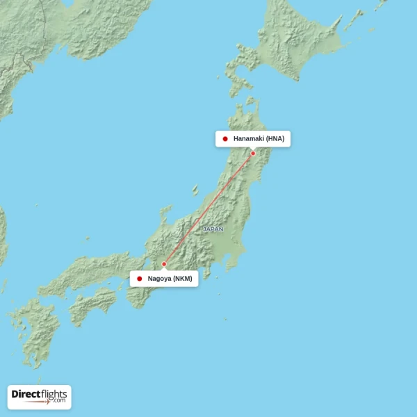 Hanamaki - Nagoya direct flight map