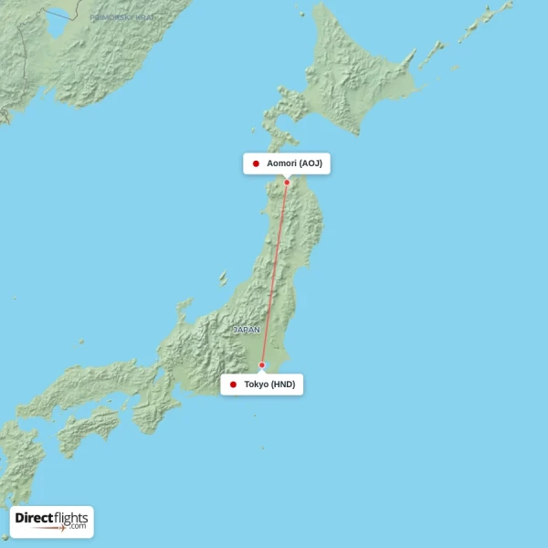 Tokyo - Aomori direct flight map
