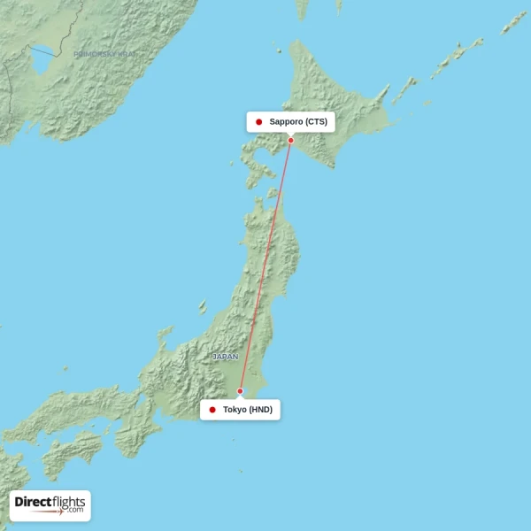 Tokyo - Sapporo direct flight map