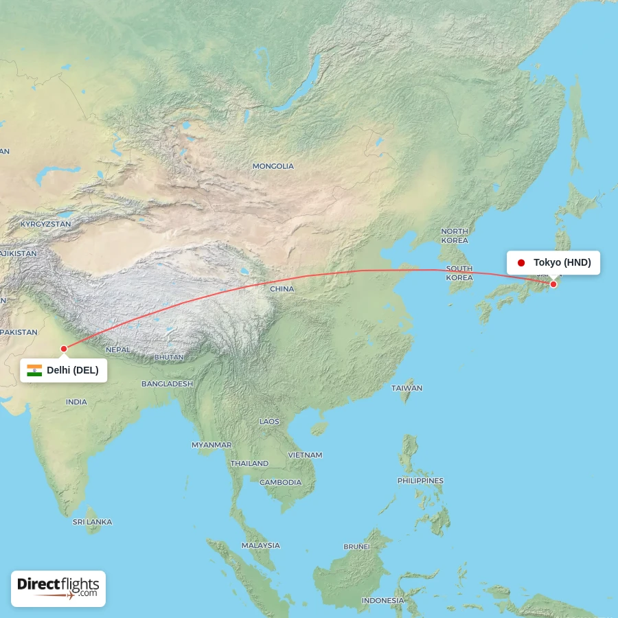 HND - DEL route map