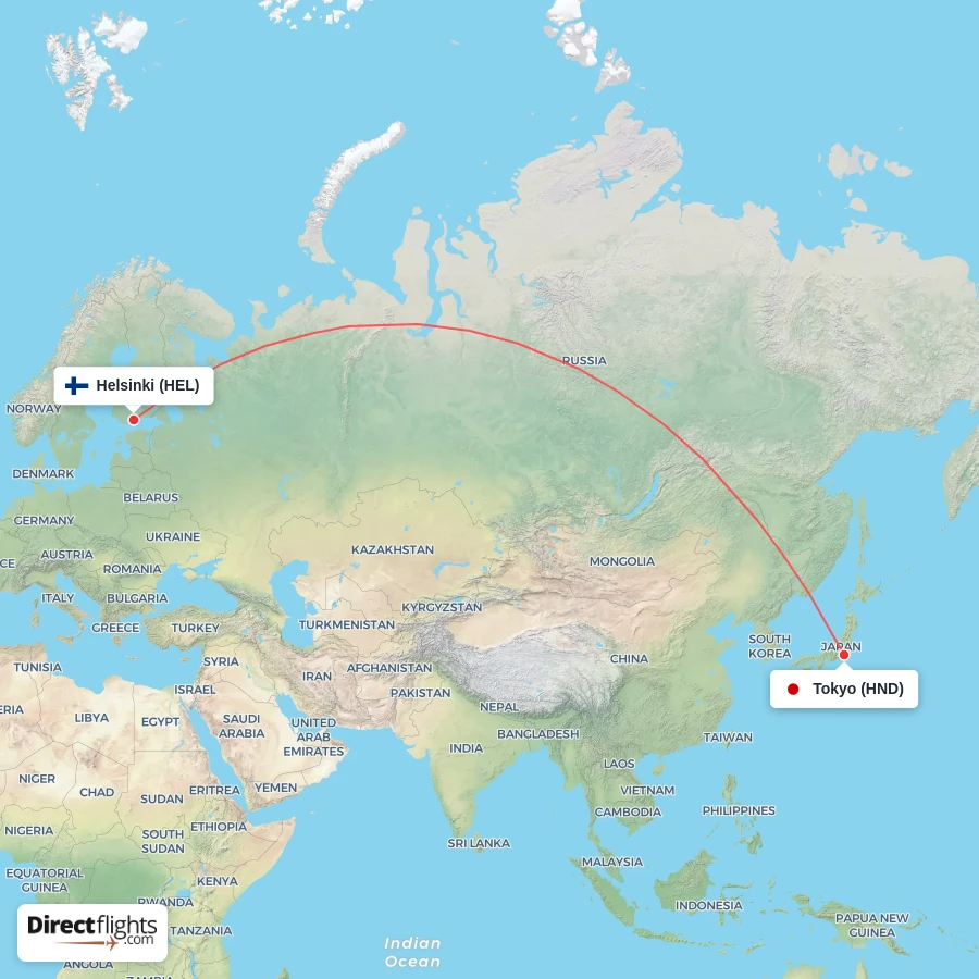 HND - HEL route map