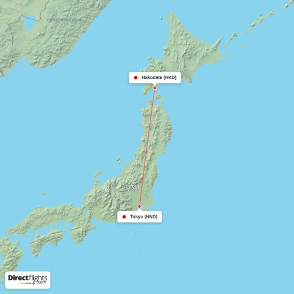 Tokyo - Hakodate direct flight map