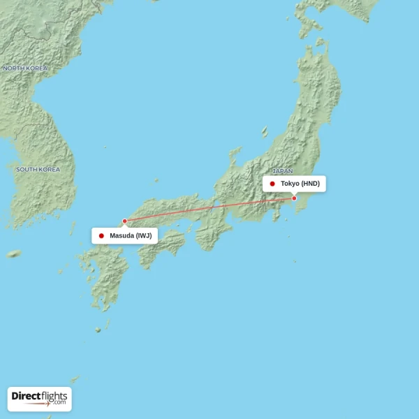 Tokyo - Masuda direct flight map
