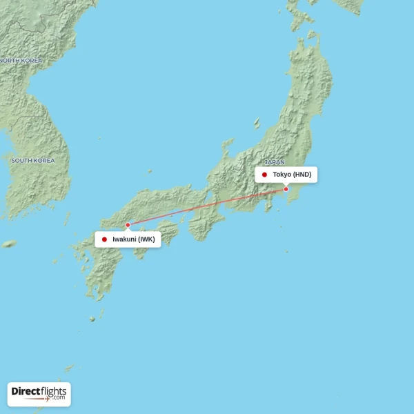 Tokyo - Iwakuni direct flight map