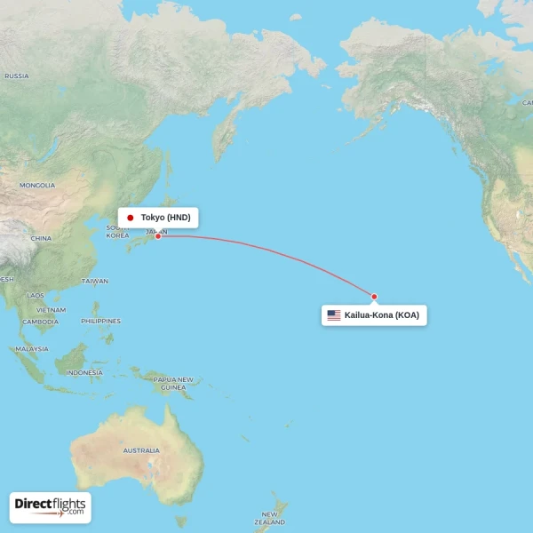 Tokyo - Kailua-Kona direct flight map